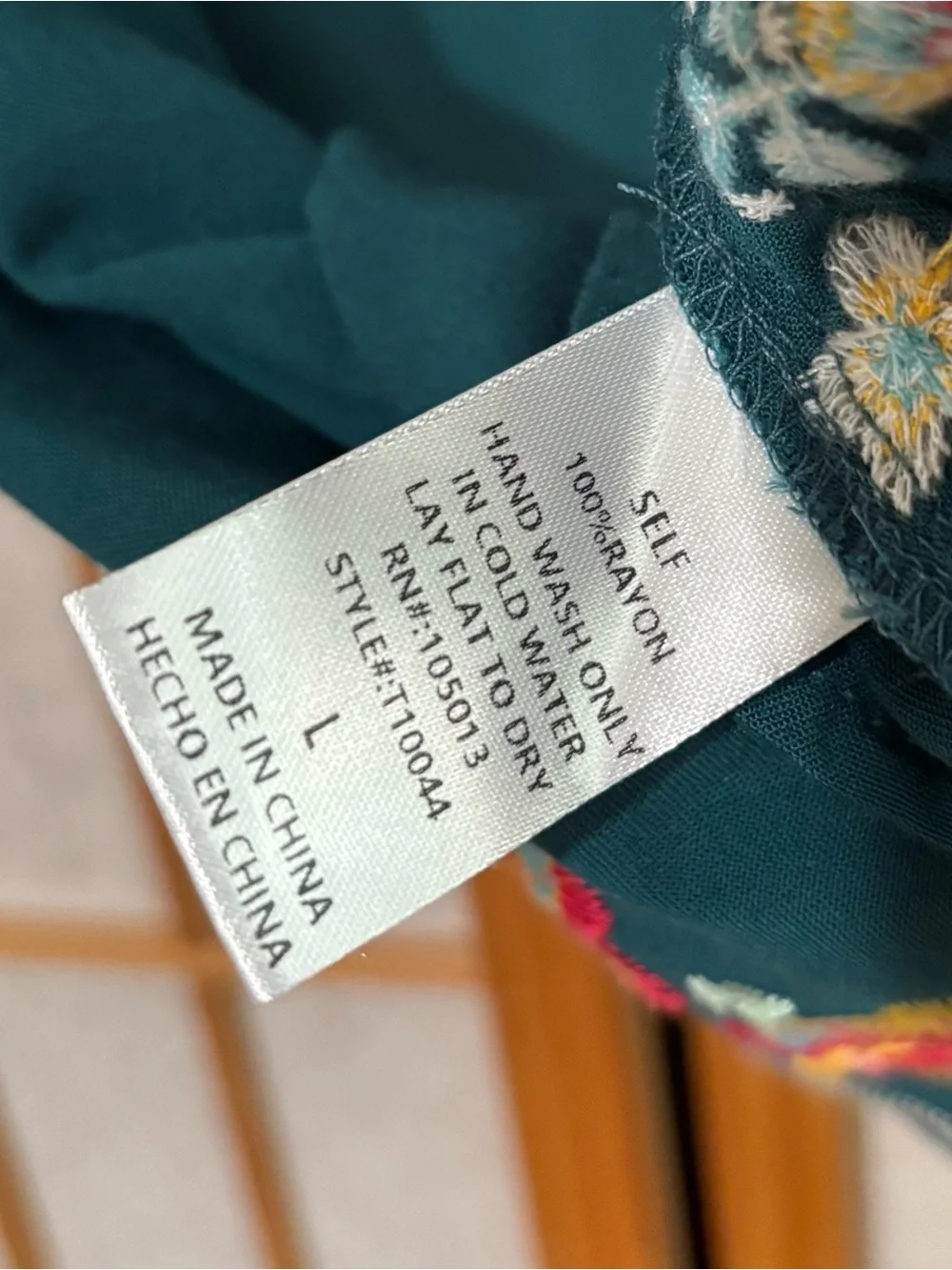 SAVANNAH JANE flowy rayon EMBROIDERED TOP summer boho garden TEAL GREEN large - Picture 5 of 6